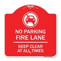 Signmission Fire Lane Keep Clear All Times W/ Graphic, Red & White Aluminum Sign, 18" x 18", RW-1818-23984 A-DES-RW-1818-23984